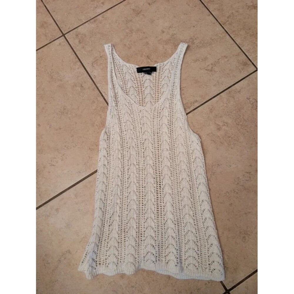 Forever 21 Crochet Overlay Tank Hippie Cream Ivory - Size S